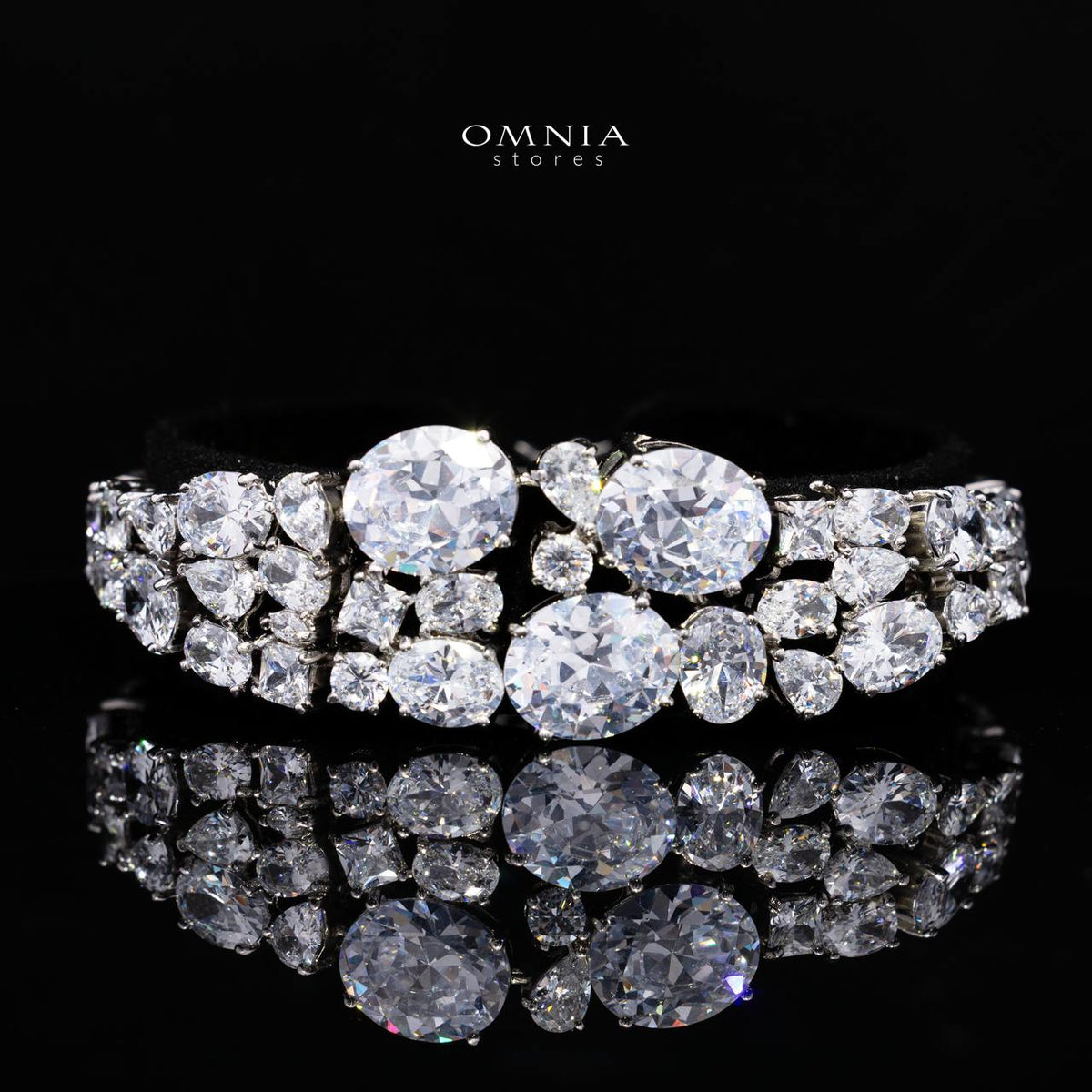 Omnia Artemis White Luxury Bridal Set with Round and Oval Cut High Quality Simulated Diamonds Premium Rhodium Plated