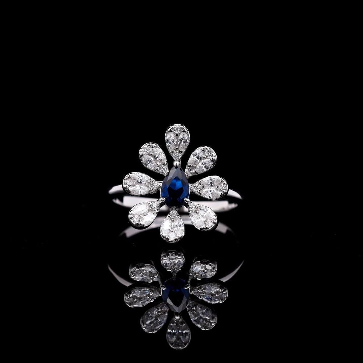 Omnia Lubna Blue Bridal Full Set in 925 Silver with High-Quality Simulated Diamonds and Teardrop Design - OMNIASTORES UAE