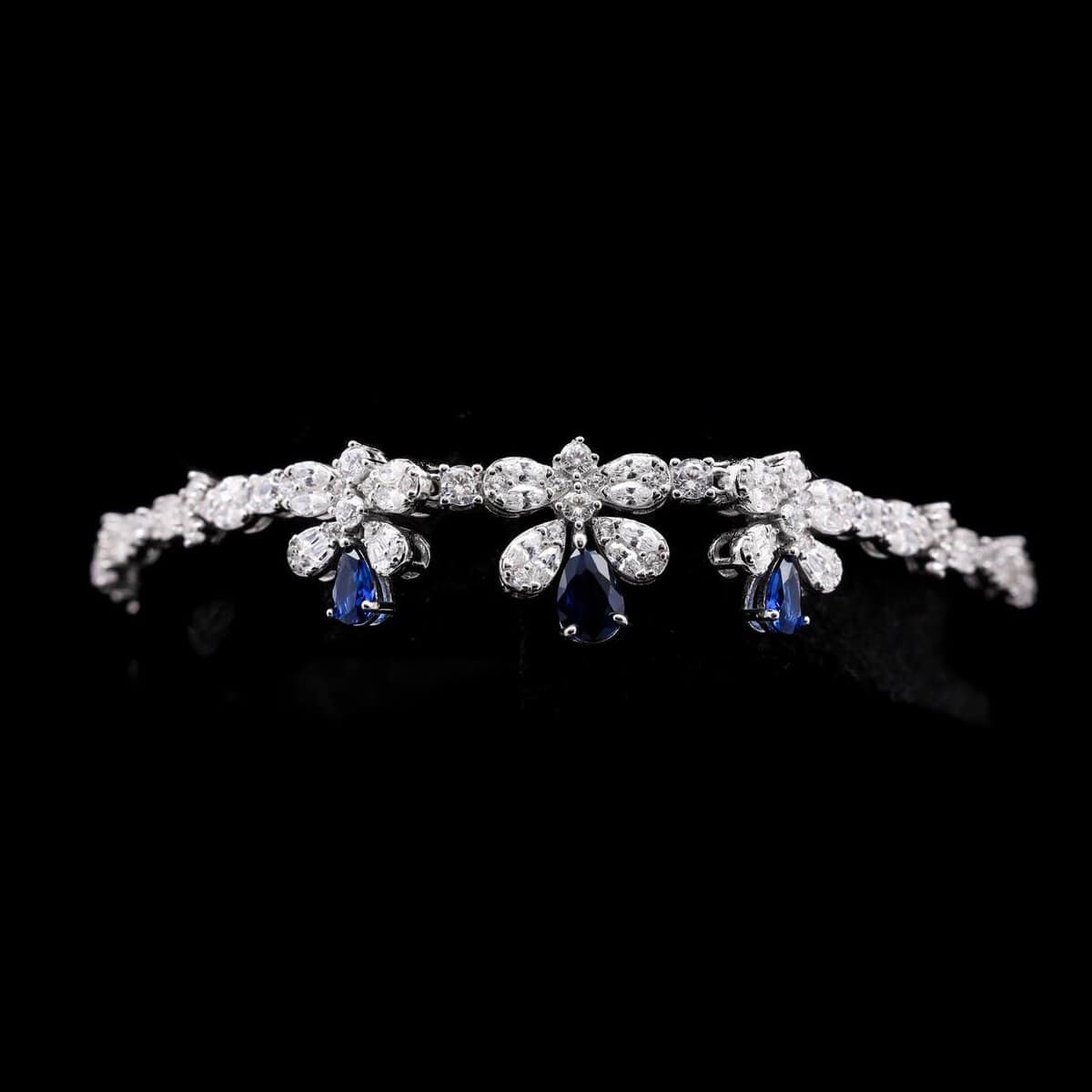 Omnia Lubna Blue Bridal Full Set in 925 Silver with High-Quality Simulated Diamonds and Teardrop Design - OMNIASTORES UAE