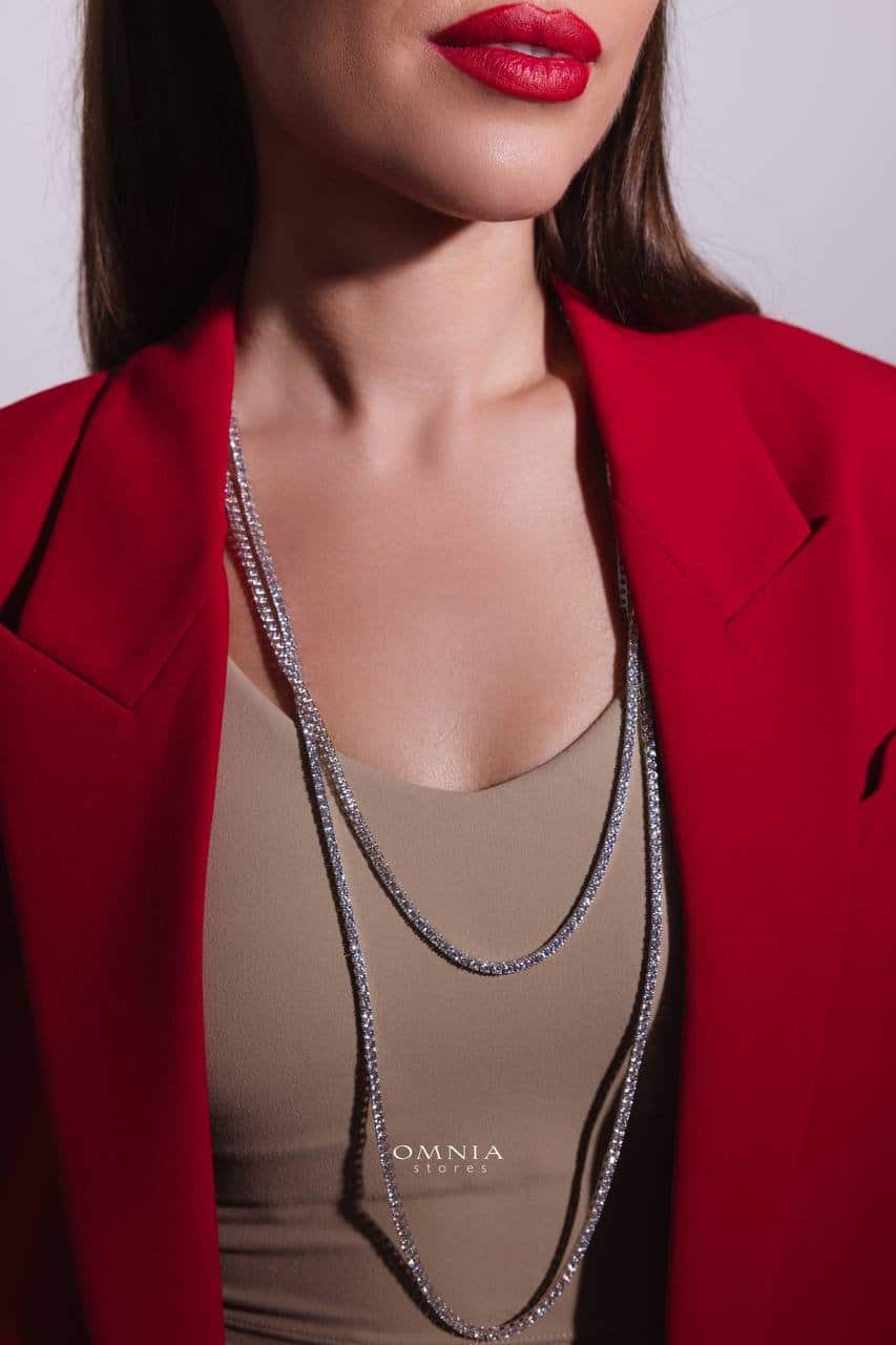 Omnia Luxury Tennis Long Chain Necklace in 92.5 Silver with Exquisite 70cm High Quality Simulated Diamonds - OMNIASTORES UAE