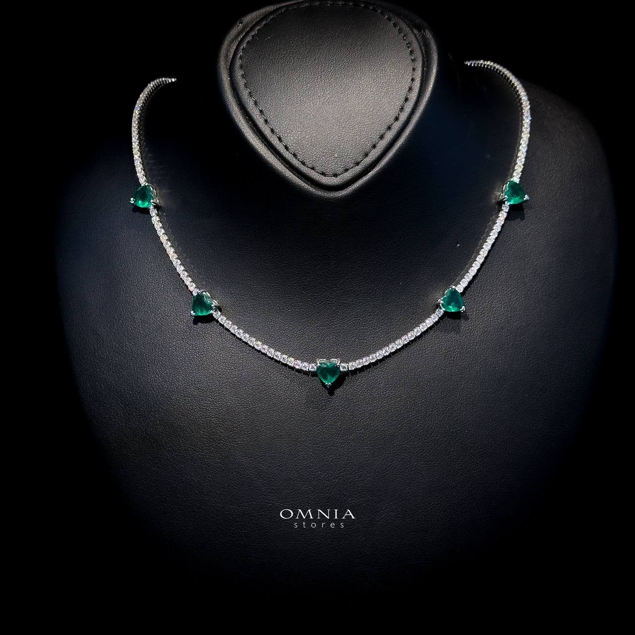Omnia Louise Green Necklace 92.5 Silver In High Quality Simulated diamonds - OMNIASTORES KSA
