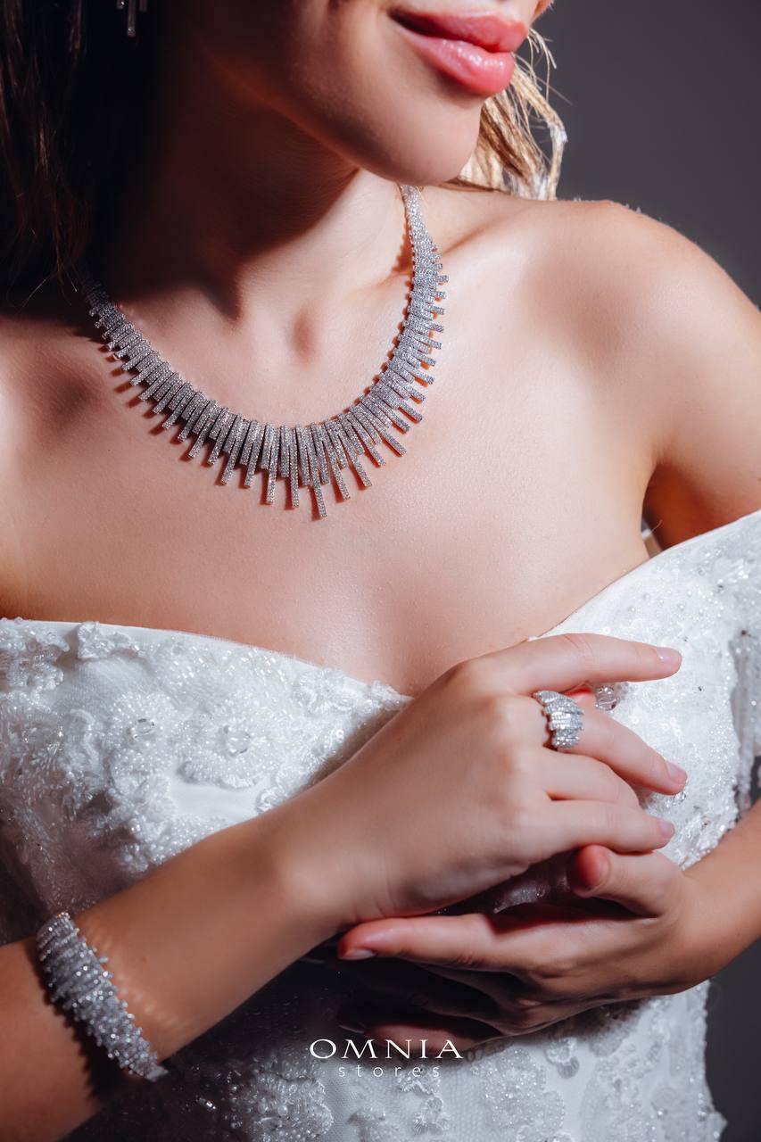 Omnia Ashley Bridal Full Set Accessories High Quality Zircon Stone in Rhodium Plated - OMNIASTORES UAE