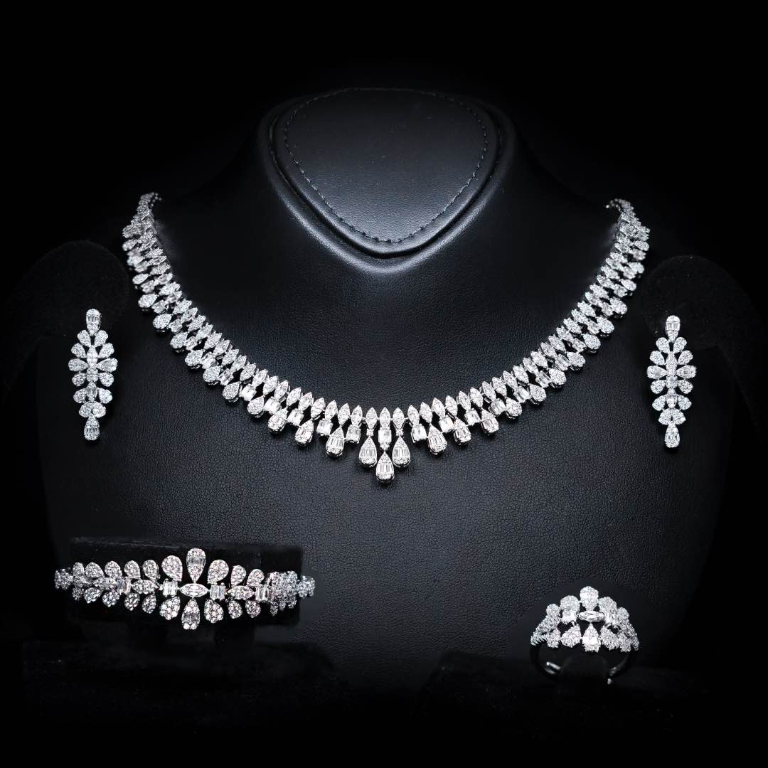 Omnia Elaf White Bridal Full Set in High Quality Zircon Stone in Rhodium Plated - OMNIASTORES KSA