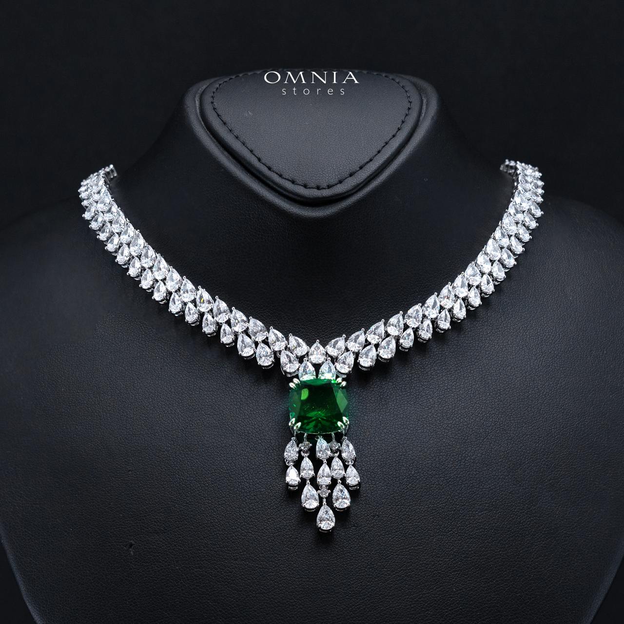 Nazaha Bridal Full Set in Rhodium Plated with High Quality White and Green Zircon Stones