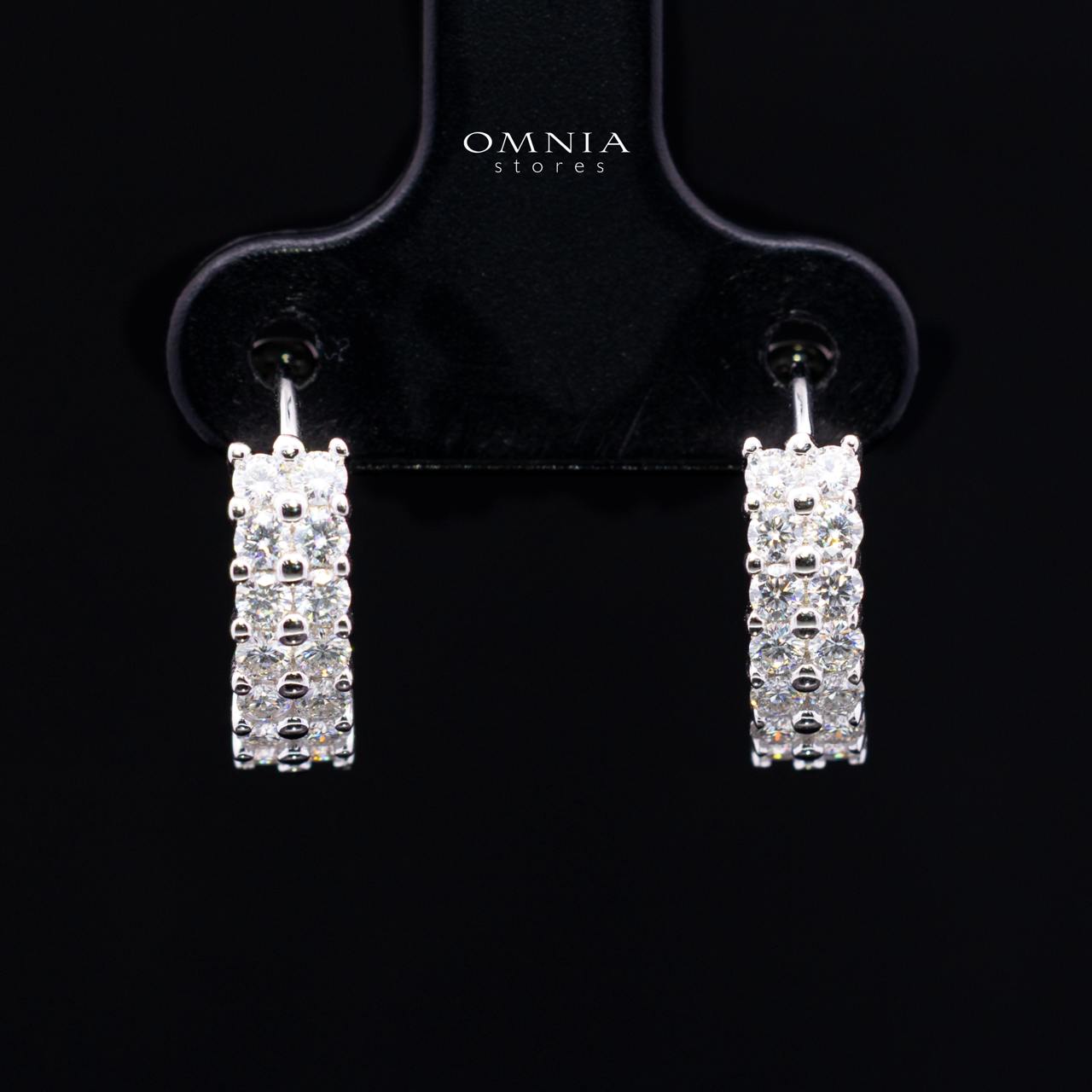 Valencia White Moissanite Half Pavé Huggie Hoop Earrings with GRA Certificate – 925 Sterling Silver, 1.8mm Round Stones - OMNIASTORES KSA