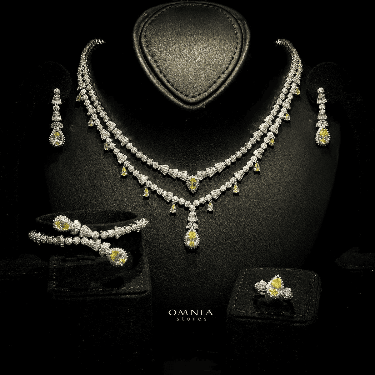 Omnia Ghada Yellow Bridal Full Set Accessories in High Quality Zircon Stone Rhodium Plated - OMNIASTORES UAE