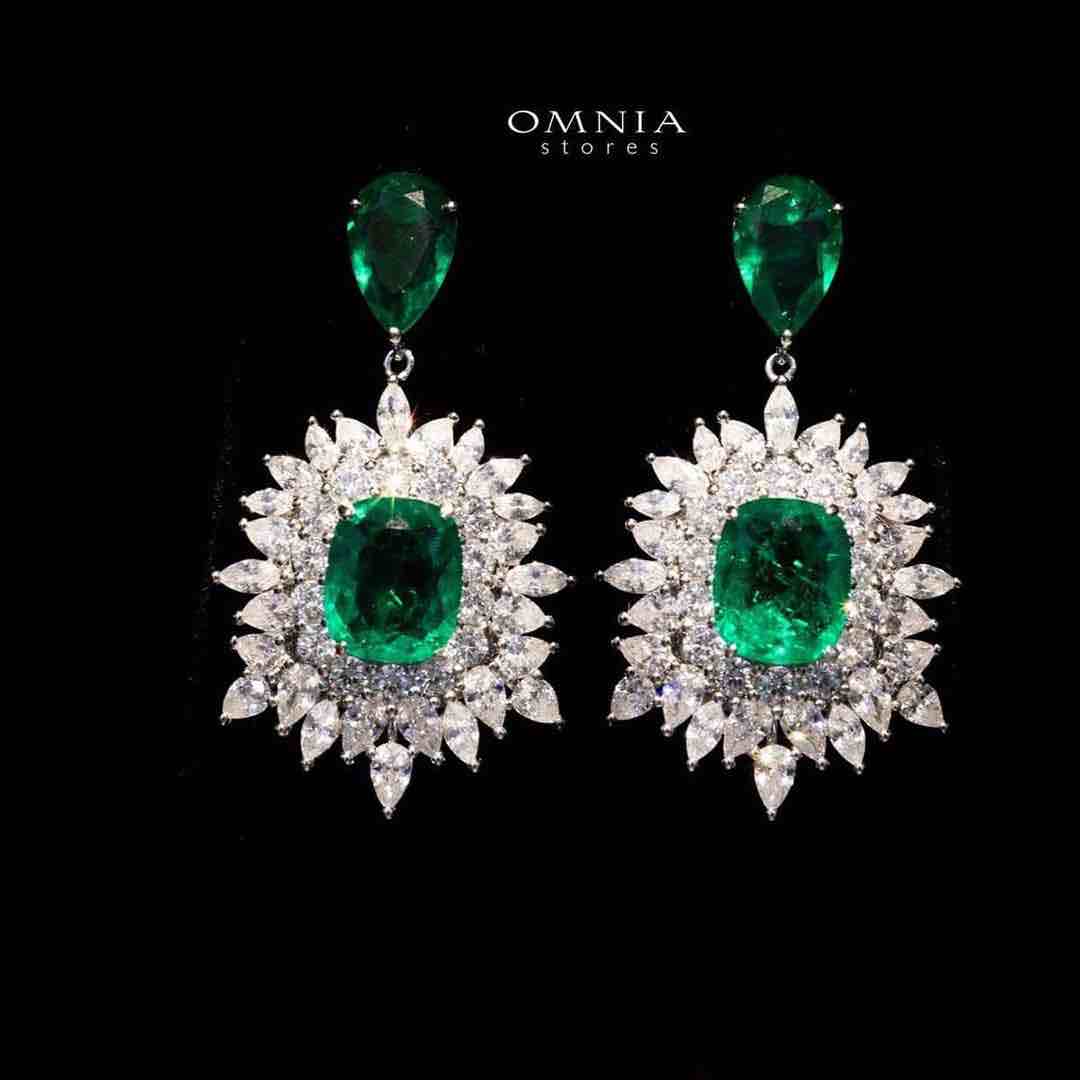 Omnia Thalia Green Earring in 92.5 Silver High Quality Simulated diamonds - OMNIASTORES KSA