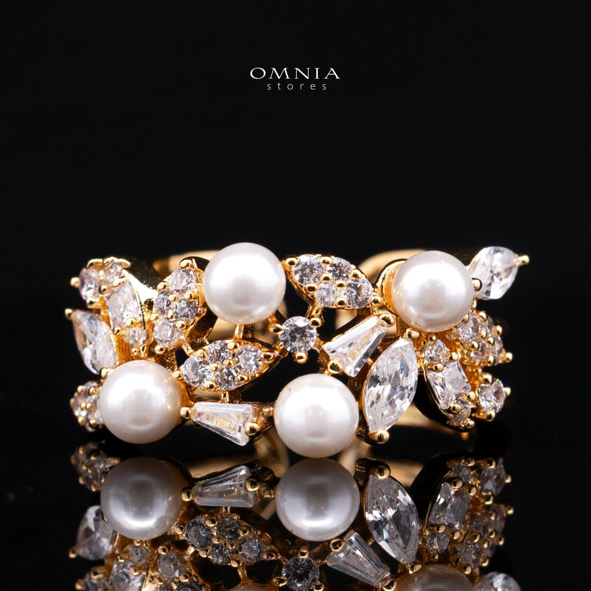 Fadwa Gold Tone Pearl Luxury Bridal Full Set Accessories in High Quality Zircon Stone, Rhodium Plated