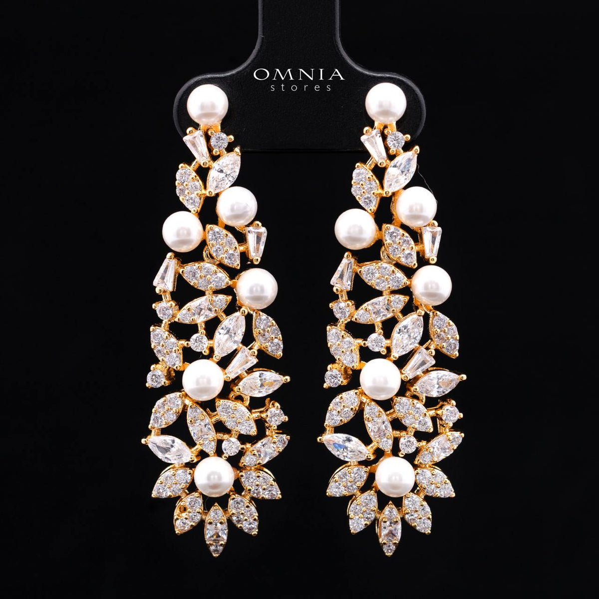 Fadwa Gold Tone Pearl Luxury Bridal Full Set Accessories in High Quality Zircon Stone, Rhodium Plated