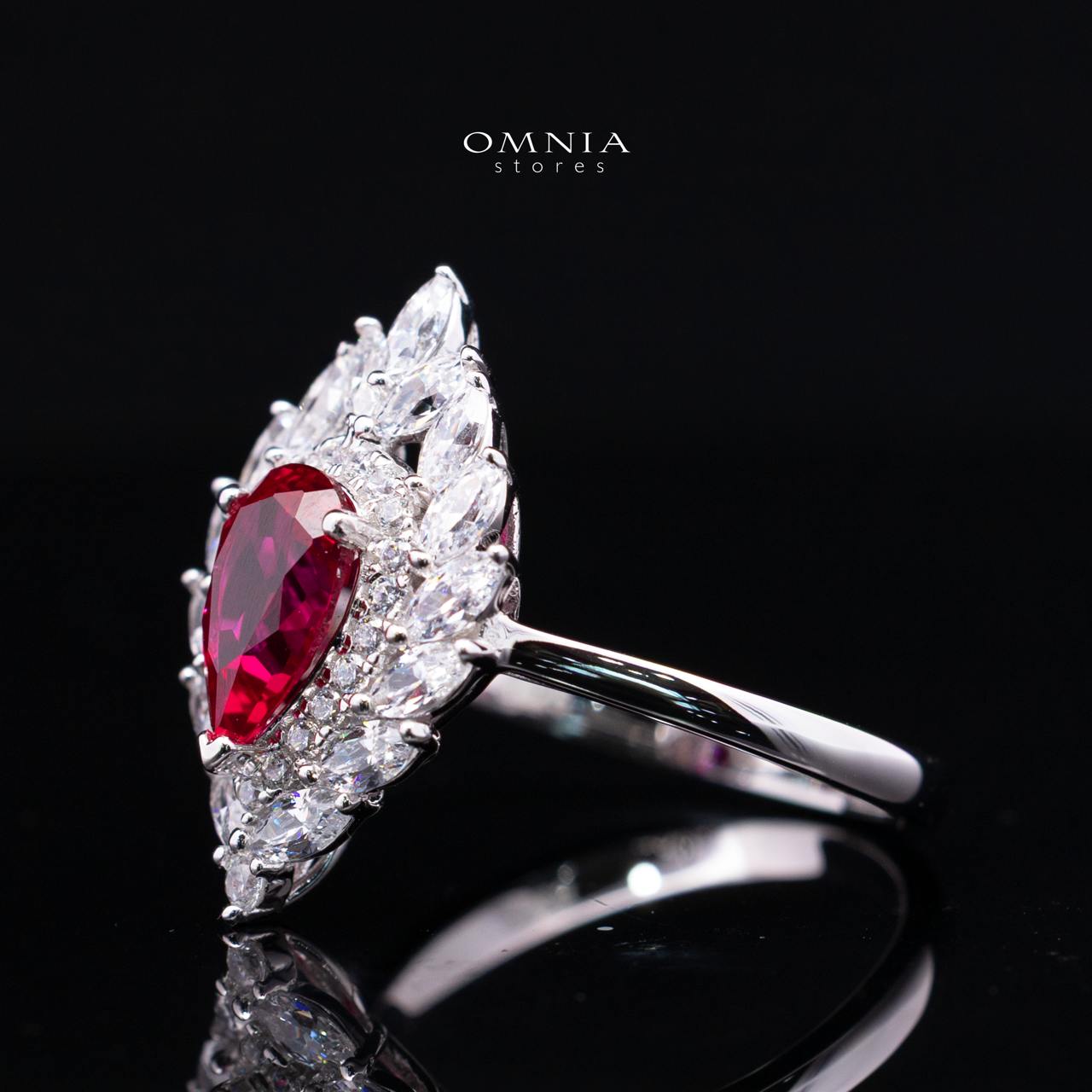 Rosalie Lab-Grown Red Ruby Pear-Cut Ring (6x9mm) with GRC Certificate in 925 Sterling Silver
