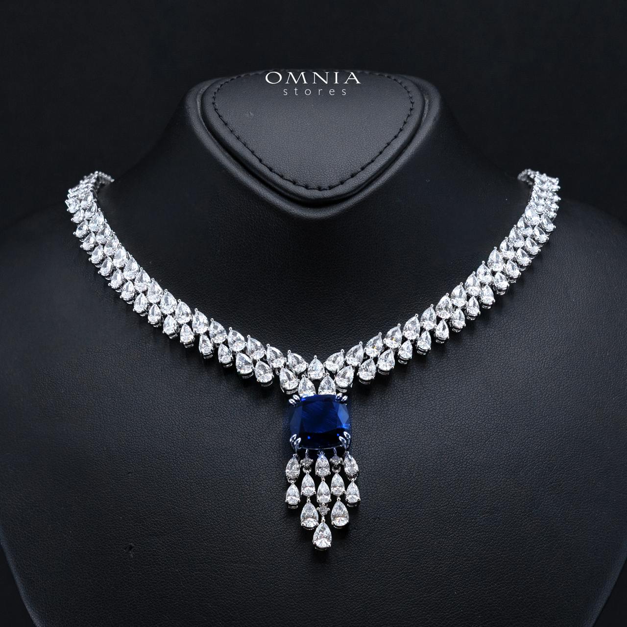 Nazaha Bridal Full Set in Rhodium Plated with High Quality White and Blue Zircon Stones(Size 16 only available in ksa) - OMNIASTORES KSA