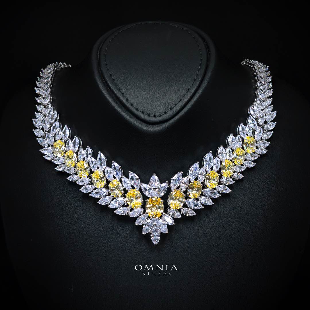 Omnia Buthaina Yellow Bridal Full Set in High Quality Simulated Diamonds Premium Rhodium Plated - OMNIASTORES UAE