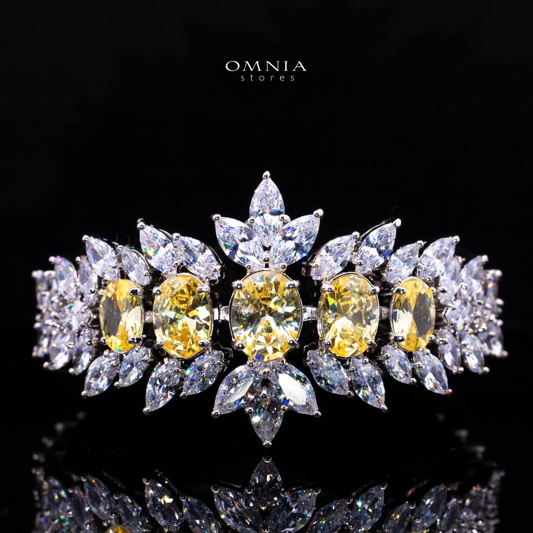 Omnia Buthaina Yellow Bridal Full Set in High Quality Simulated Diamonds Premium Rhodium Plated - OMNIASTORES UAE