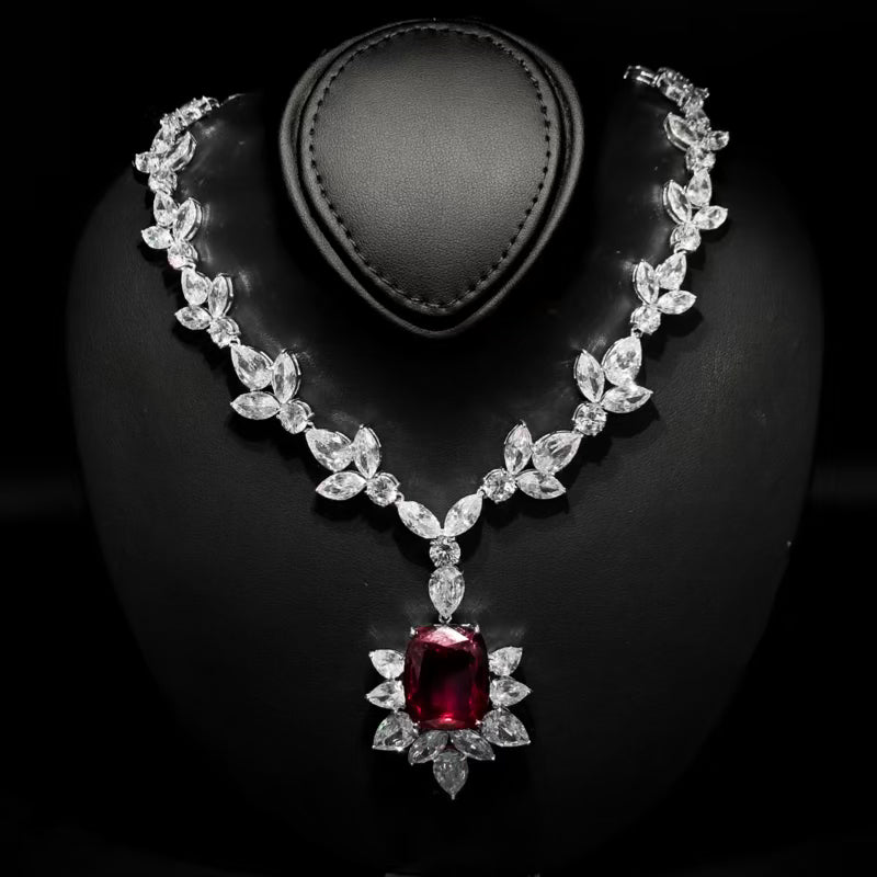 Omnia Medusa Red Bridal Full Set in 925 Silver High Quality Simulated diamonds - OMNIASTORES KSA