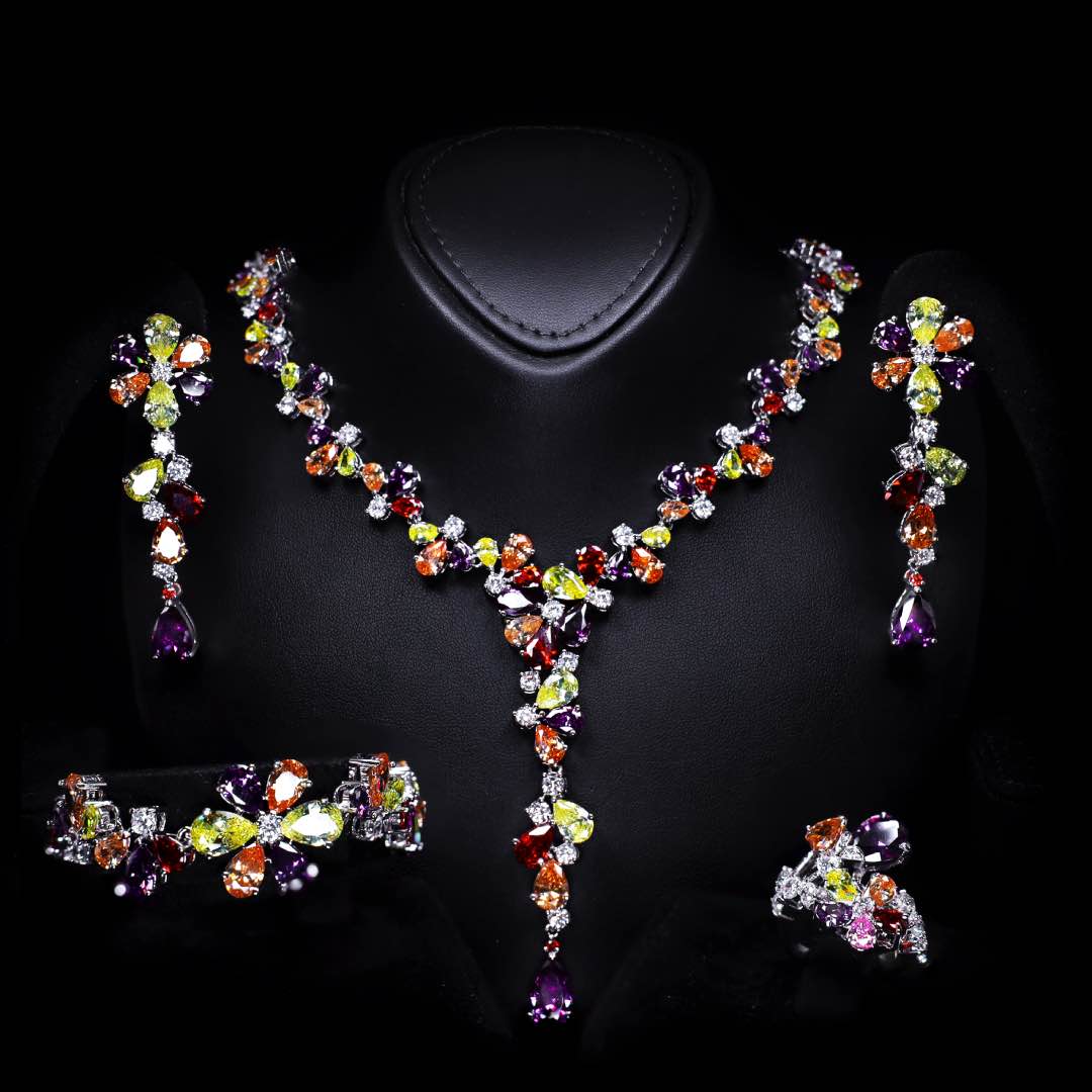 Omnia Aziza Bridal Full Set in High Quality Simulated Diamonds Premium Rhodium Plated - OMNIASTORES KSA