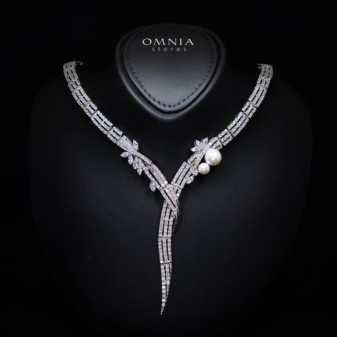 Omnia Larman Luxury Bridal Pearl Full Set in High Quality Simulated Diamonds - OMNIASTORES KSA