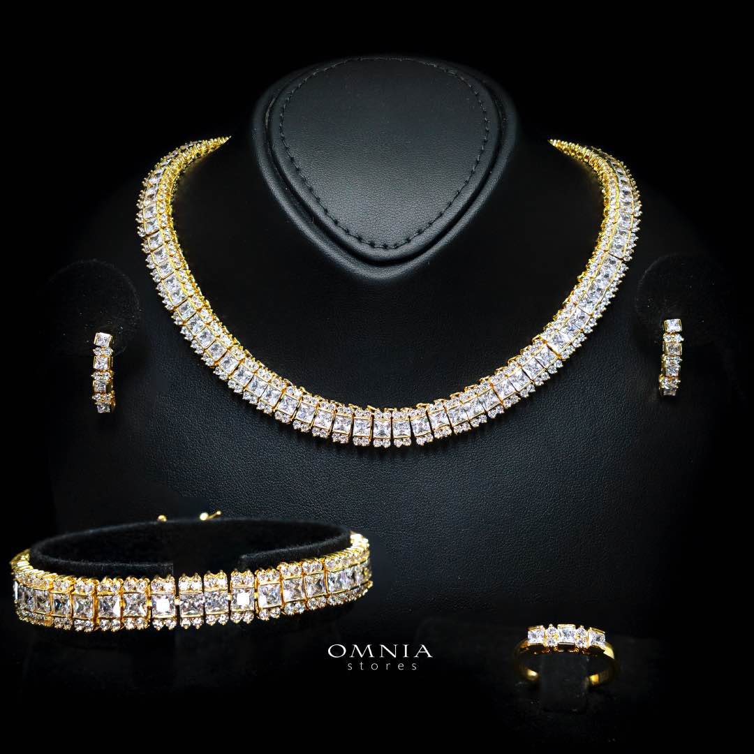 Omnia Rawda Gold Luxury Bridal Full Set With Quality Simulated Diamonds Rhodium Plated