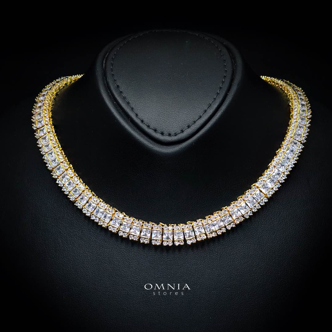 Omnia Rawda Gold Luxury Bridal Full Set With Quality Simulated Diamonds Rhodium Plated
