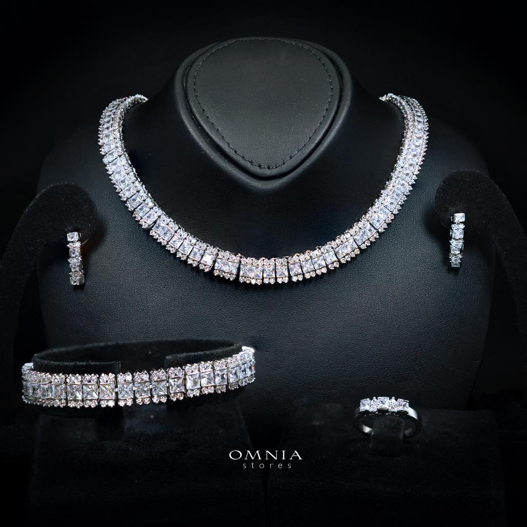 Omnia Rawda White Bridal Full Set in High Quality Simulated Diamonds - OMNIASTORES KSA
