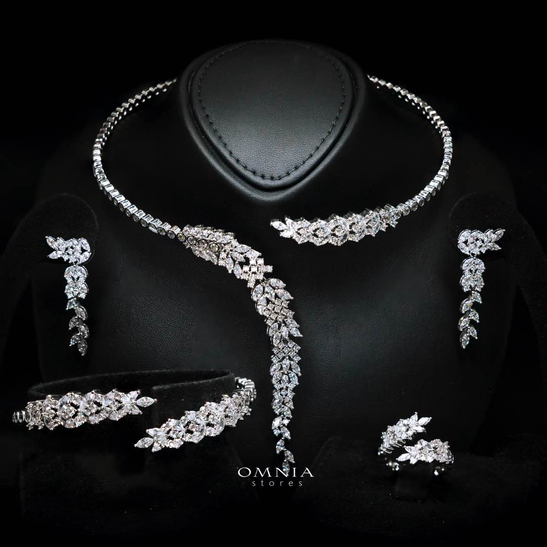 Omnia Nidaa Luxury Bridal Full Set – High-Quality Zircon & Rhodium Plated Jewelry - OMNIASTORES KSA