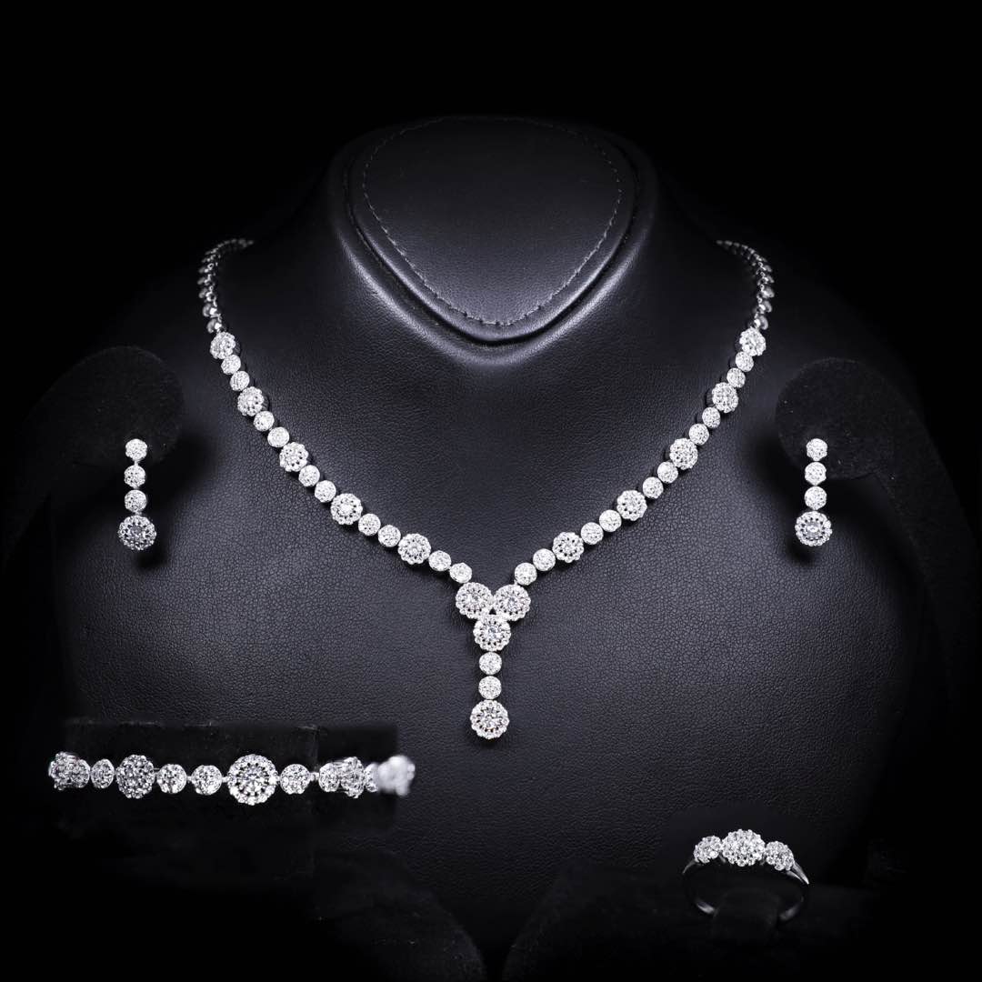 Omnia Salha White Bridal Full Set in 925 Silver High Quality Simulated Diamonds - OMNIASTORES KSA