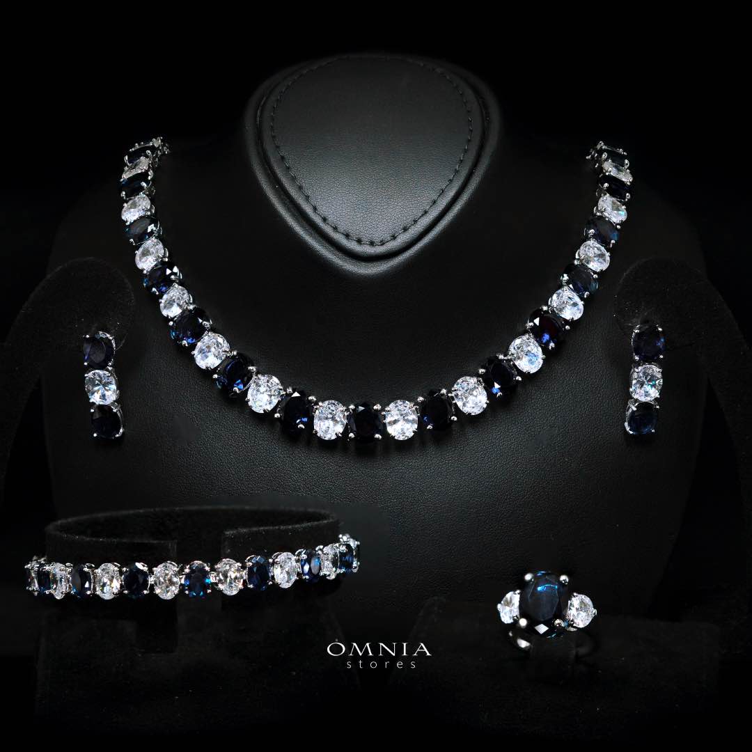 Omnia Gemma Blue Bridal Full Set in High Quality Simulated Diamonds - OMNIASTORES KSA