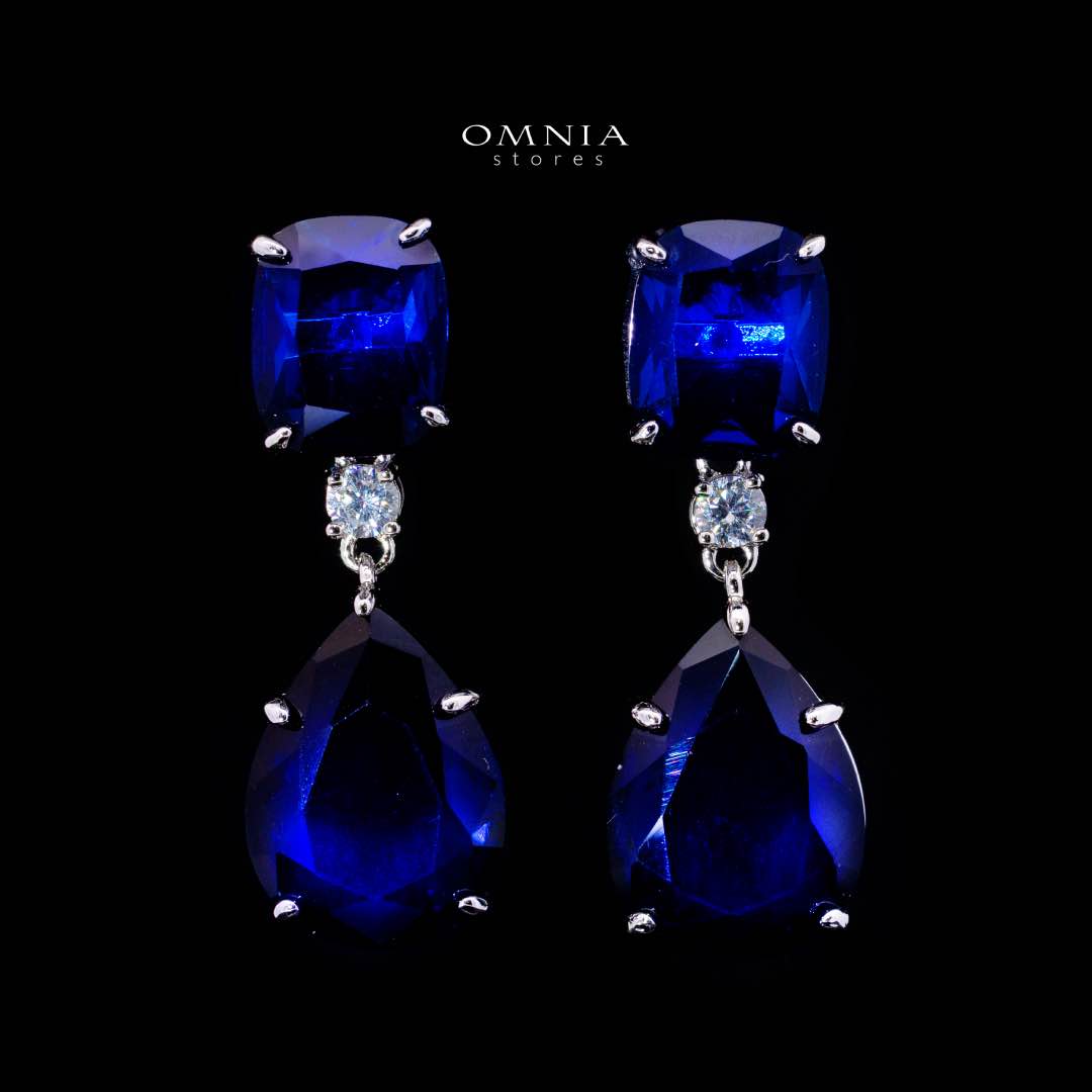 Omnia Audrey Blue Luxury Bridal Full Set in High Quality Simulated Diamonds with Cushion Cut Stones, Rhodium Plated
