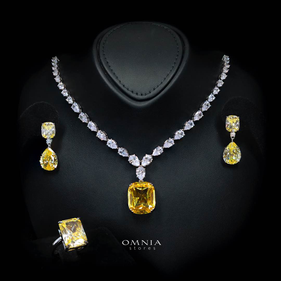 Omnia Audrey Yellow Bridal Full Set in High Quality Simulated Diamonds - OMNIASTORES KSA