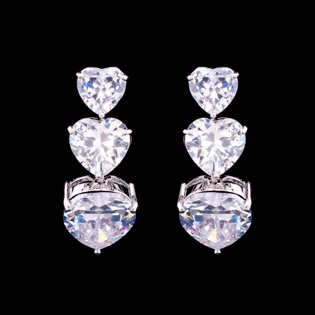 Omnia Donatella White Bridal Full Set with Heart-Cut High Quality Simulated Diamonds Premium Rhodium Plated - OMNIASTORES KSA