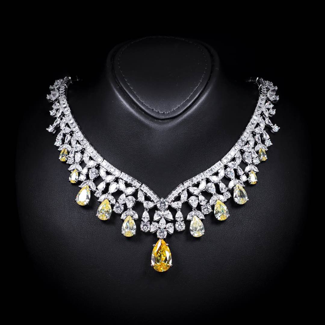 Omnia Princess Bridal Full Set with Pear-Cut White and Yellow High Quality Simulated Diamonds Premium Rhodium Plated - OMNIASTORES UAE