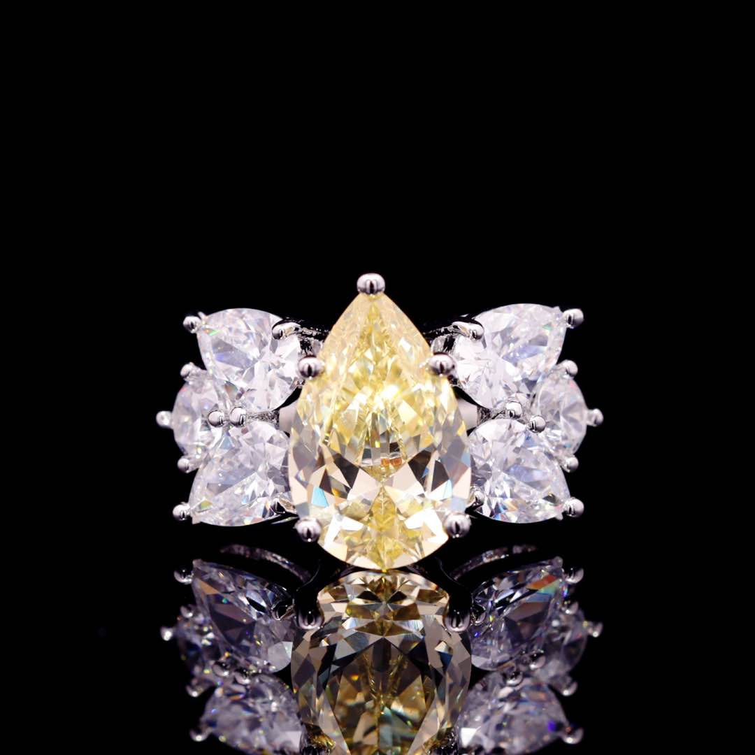 Omnia Princess Bridal Full Set with Pear-Cut White and Yellow High Quality Simulated Diamonds Premium Rhodium Plated