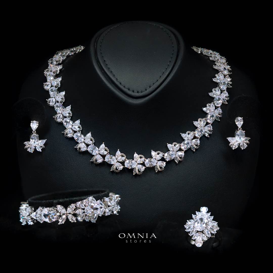 Omnia Muna White Bridal Full Set in High Quality Simulated Diamonds - OMNIASTORES KSA