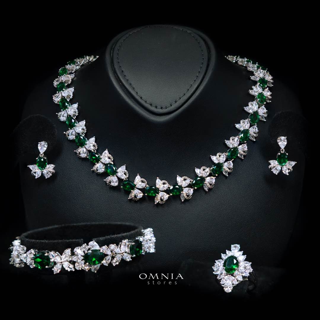Omnia Muna Green Bridal Full Set in High Quality Simulated Diamonds - OMNIASTORES KSA