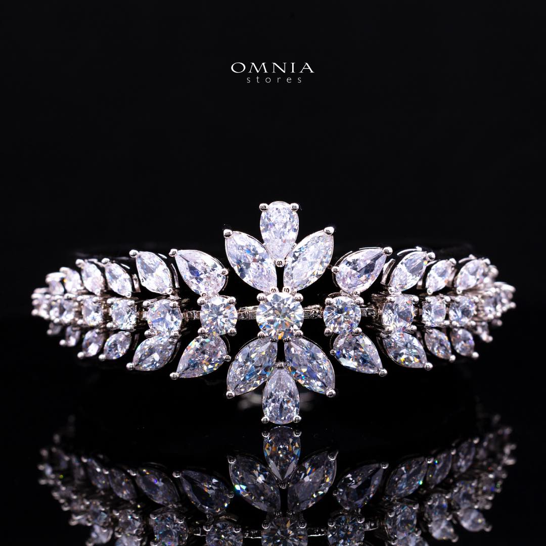 Omnia Zakiyah Luxury Bridal Full Set in High Quality Simulated Diamonds with Pear and Marquise Cut Stones, Rhodium Plated - OMNIASTORES KSA
