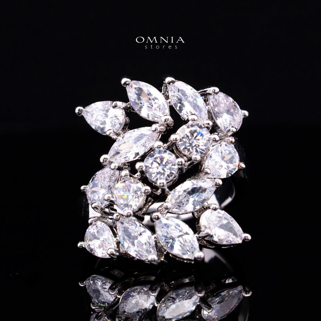 Omnia Zakiyah Luxury Bridal Full Set in High Quality Simulated Diamonds with Pear and Marquise Cut Stones, Rhodium Plated - OMNIASTORES KSA