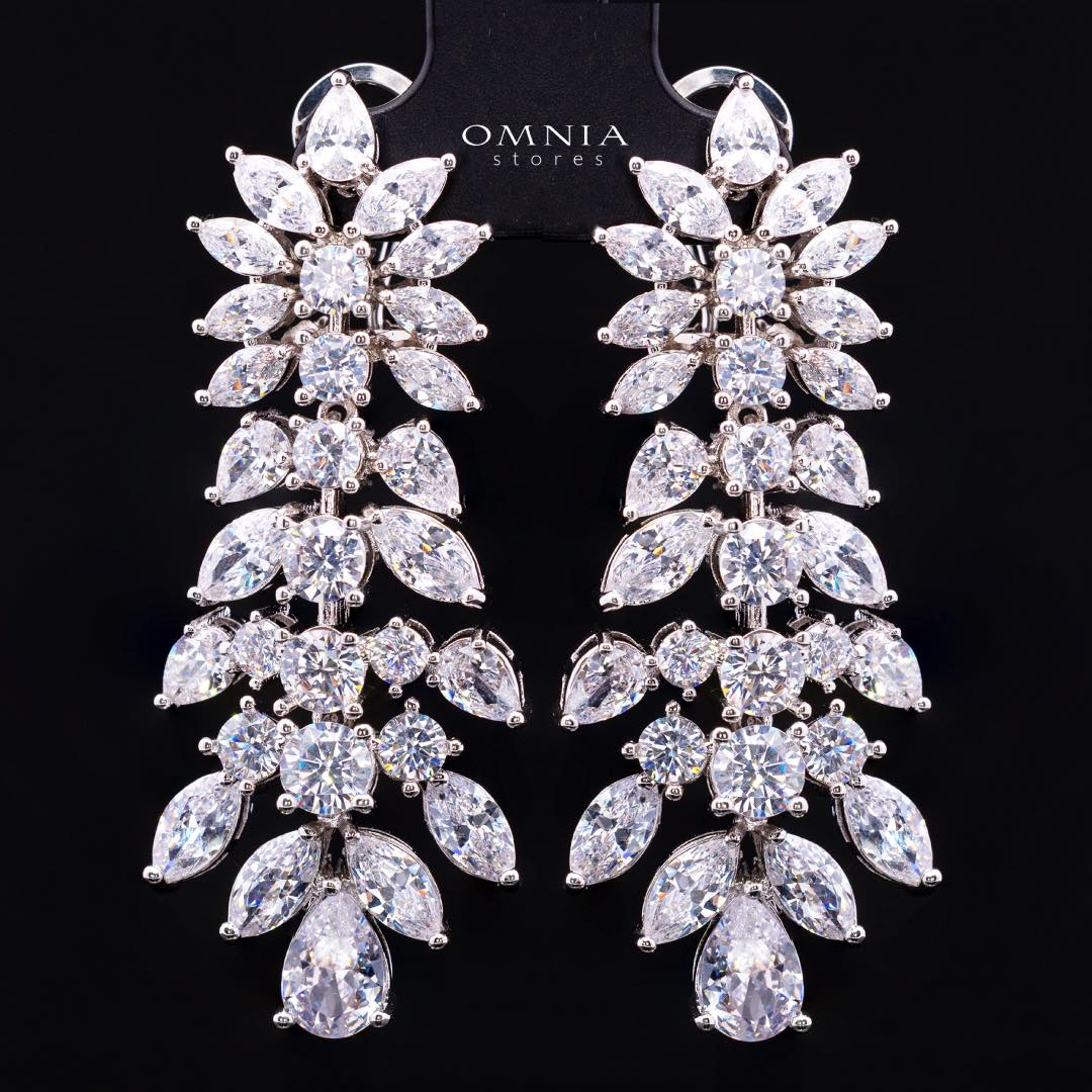 Omnia Zakiyah Luxury Bridal Full Set in High Quality Simulated Diamonds with Pear and Marquise Cut Stones, Rhodium Plated - OMNIASTORES KSA