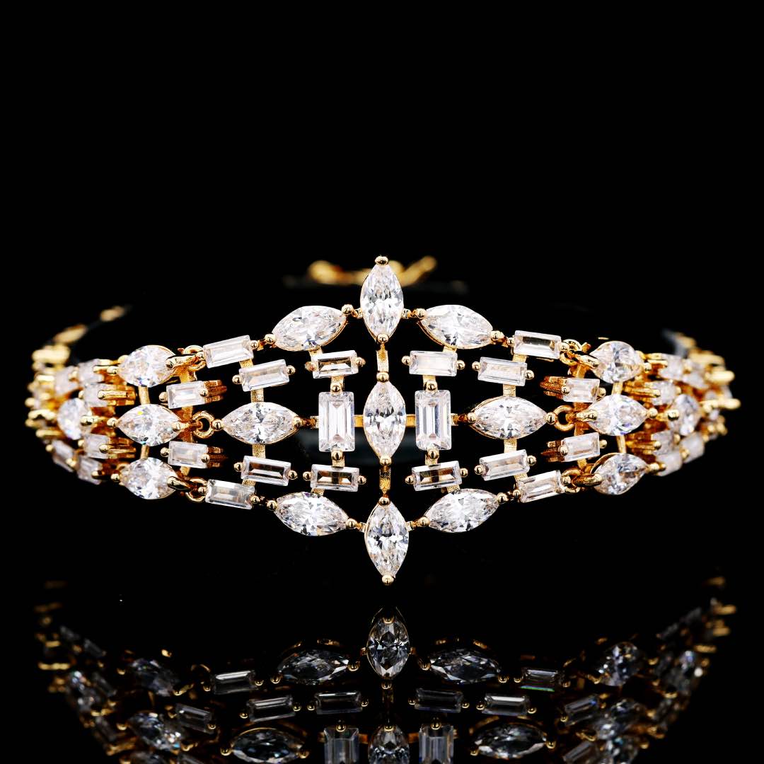 Omnia Soheila Gold Luxury Bridal Full Set with Emerald and Pear-Cut High-Quality Simulated Diamonds Rhodium Plated