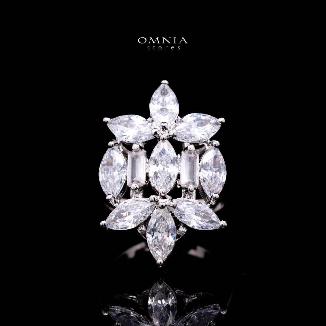 Omnia Soheila White Luxury Bridal Full Set with Emerald and Pear-Cut High Quality Simulated Diamonds Premium Rhodium Plated