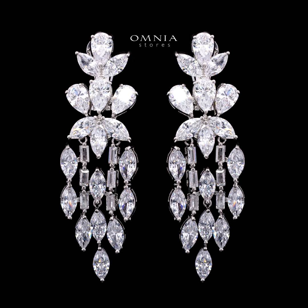 Omnia Soheila White Luxury Bridal Full Set with Emerald and Pear-Cut High Quality Simulated Diamonds Premium Rhodium Plated