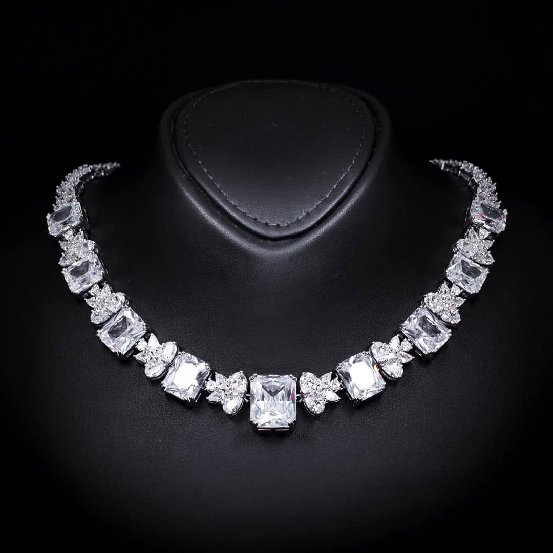 Omnia Amelia White Bridal Full Set in High Quality Simulated Diamonds Premium Rhodium Plated - OMNIASTORES UAE