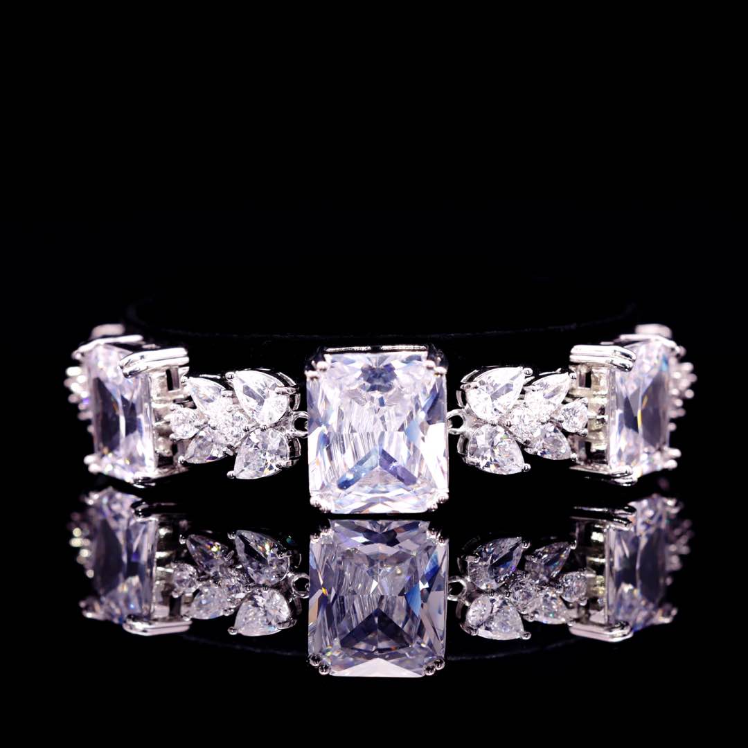 Omnia Amelia White Bridal Full Set in High Quality Simulated Diamonds Premium Rhodium Plated - OMNIASTORES KSA