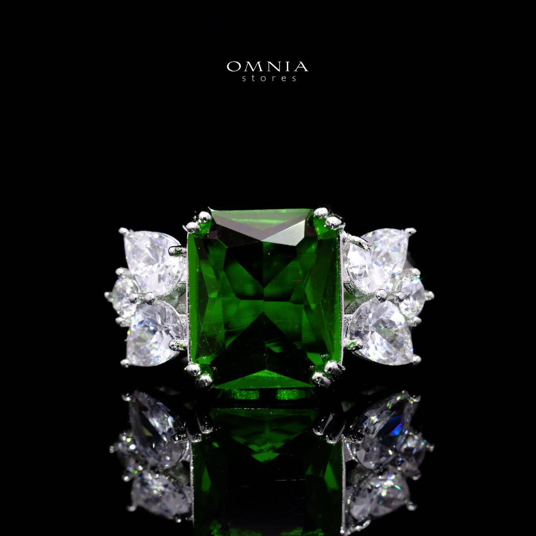 Omnia Amelia Green Bridal Full Set with Emerald and Pear-Cut High-Quality Simulated Diamonds in High-Quality Rhodium Plating - OMNIASTORES KSA
