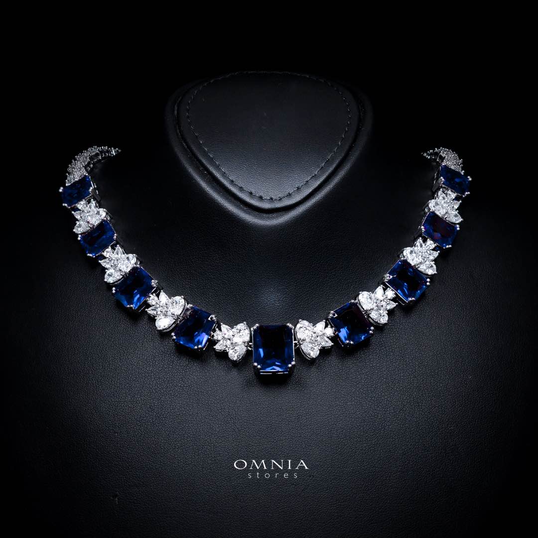 Omnia Amelia Blue Bridal Full Set in High Quality Simulated Diamonds - OMNIASTORES KSA
