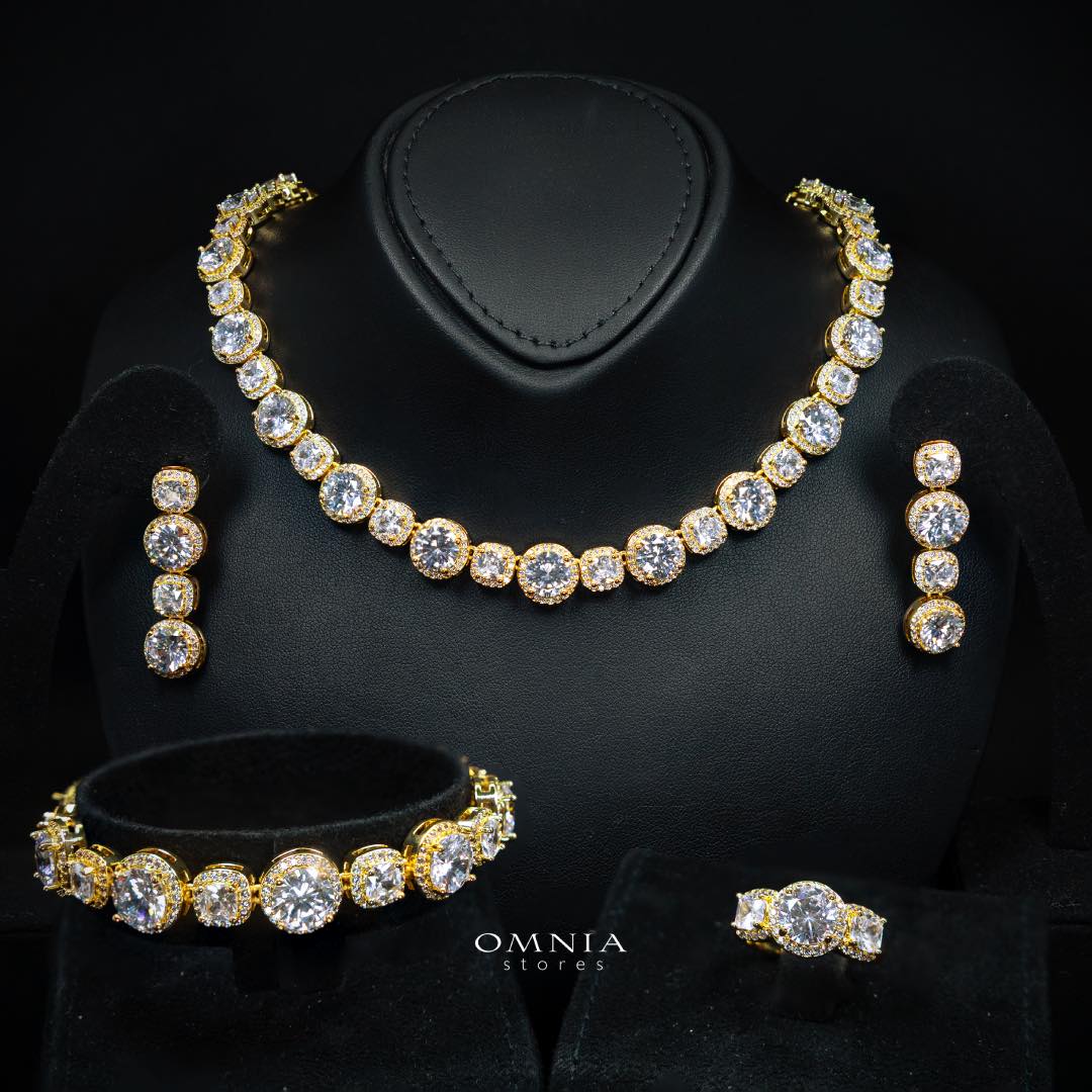 Omnia Lilian Gold Bridal Full Set in High Quality Simulated Diamonds Rhodium Plated - OMNIASTORES KSA