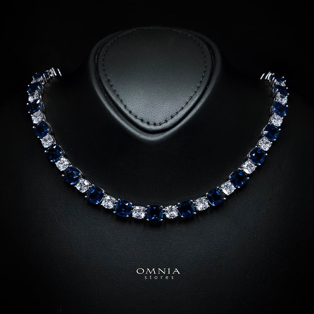 Omnia Alya Dark Blue Bridal Full Set with High Quality Simulated Diamonds Premium Rhodium Plated - OMNIASTORES KSA