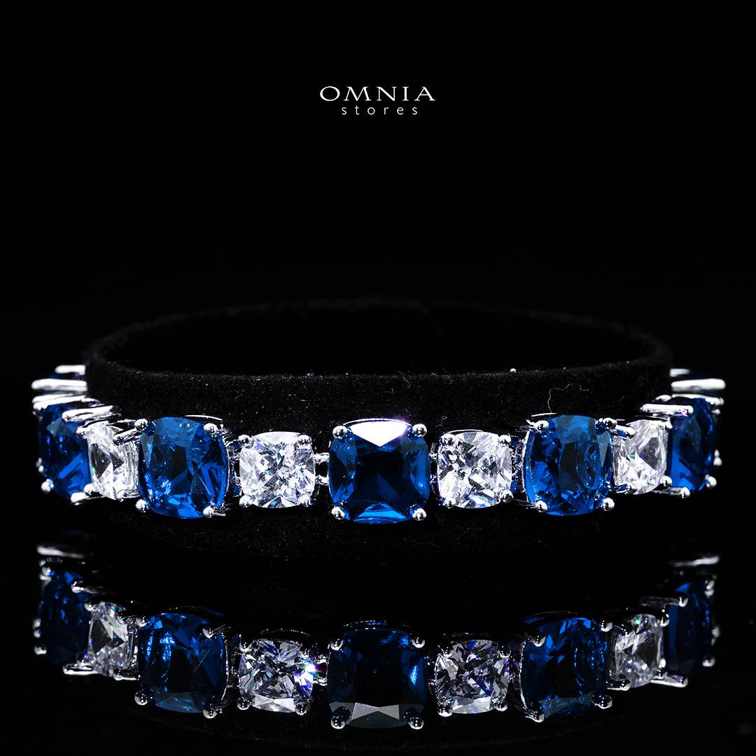 Omnia Alya Dark Blue Bridal Full Set with High Quality Simulated Diamonds Premium Rhodium Plated - OMNIASTORES KSA