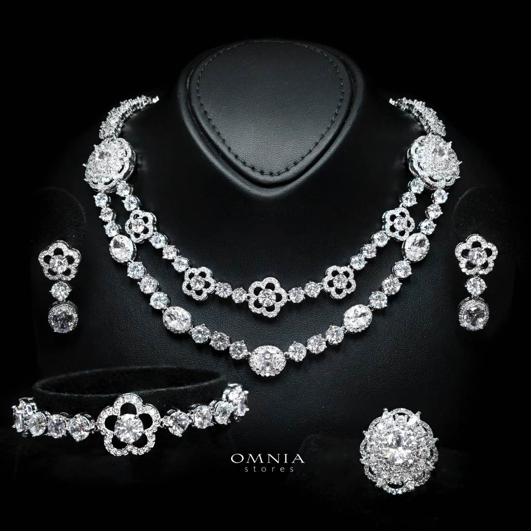 Omnia Esra White Luxury Bridal Full Set in High Quality Simulated Diamond Rhodium Plated - OMNIASTORES KSA