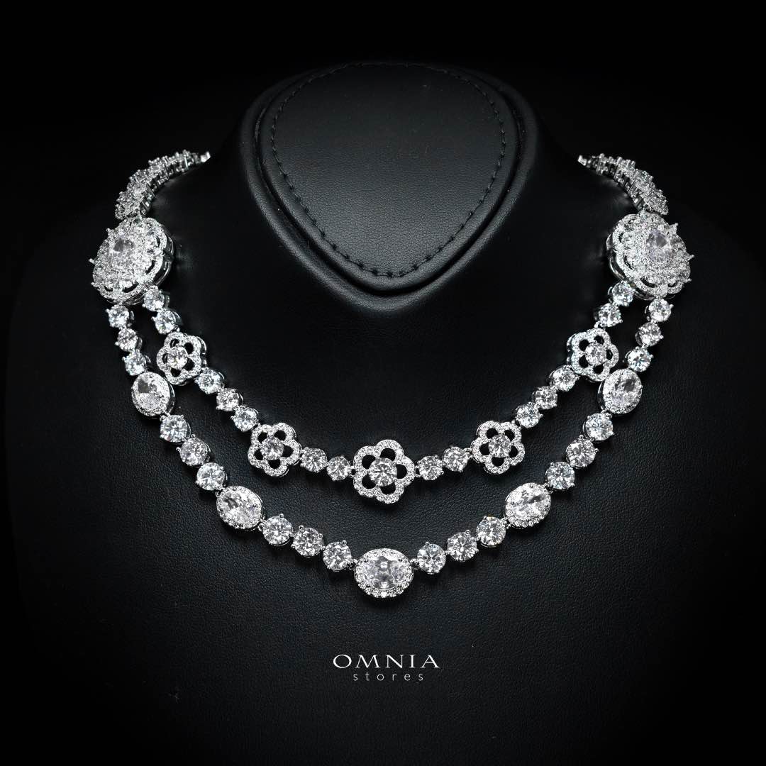 Omnia Esra White Luxury Bridal Full Set in High Quality Simulated Diamond Rhodium Plated - OMNIASTORES KSA