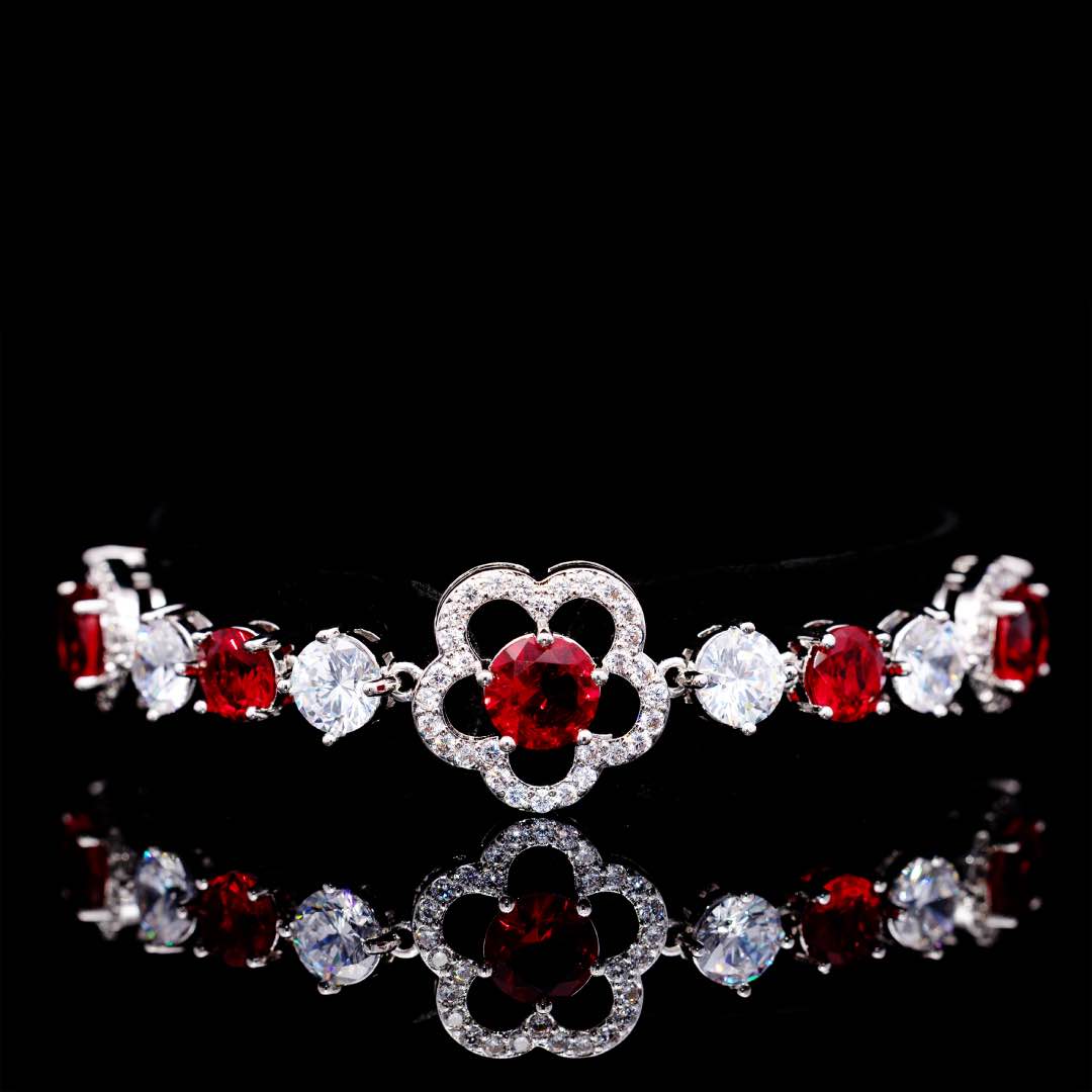 Omnia Esra Red Full Set in High Quality Simulated Diamonds Premium Rhodium Plated - OMNIASTORES KSA