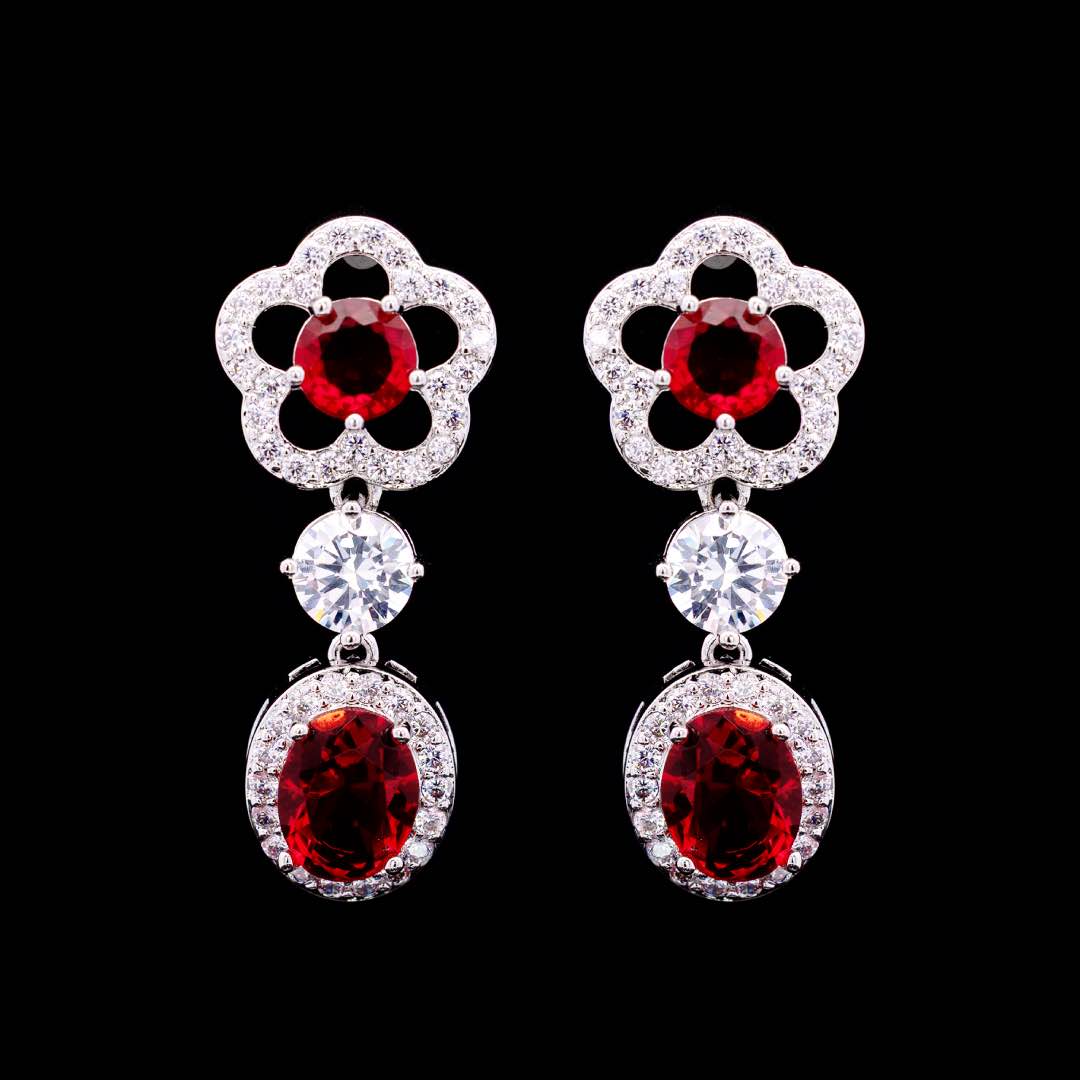 Omnia Esra Red Full Set in High Quality Simulated Diamonds Premium Rhodium Plated - OMNIASTORES KSA